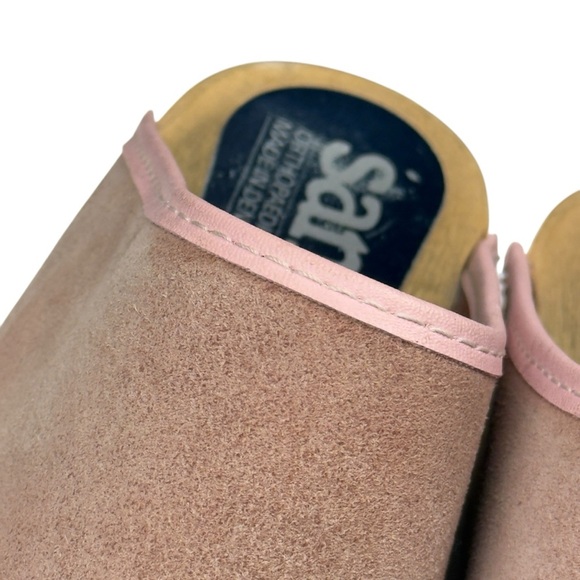 Vintage Sanita Orthopaedic Tan Suede Wood Heel Slip On Clog Shoe Size 39 - Picture 10 of 15